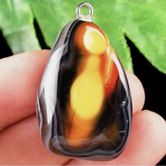 New Natural Yellow Black Fire Agate Pendant. - Picture 15 of 16